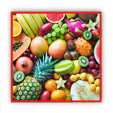 Obst Eine Vielfalt an Früchten, Ananas, Kiwi, Granatapfel, Sternfrucht, Papaya, Melonen, Mango, Trauben, Drachenfrucht, Bananen, Zitronen, Orangen, Pfirsicht, Kokosnuss, Lischis