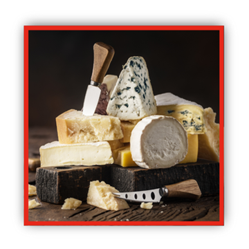 Käse Dunkle Kaeseplatte mit diversen Kaesesorten und zwei Kaesemesser